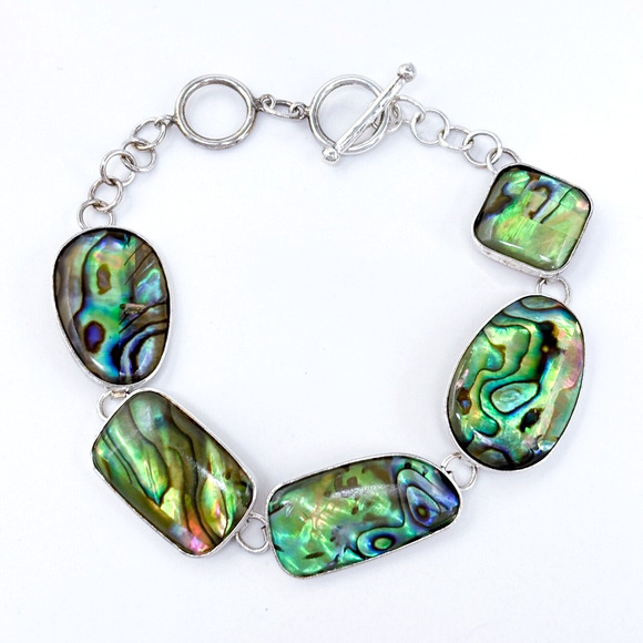 Vintage Sterling Silver 925 Abalone Toggle Bracelet 7”-8” - Picture 1 of 5